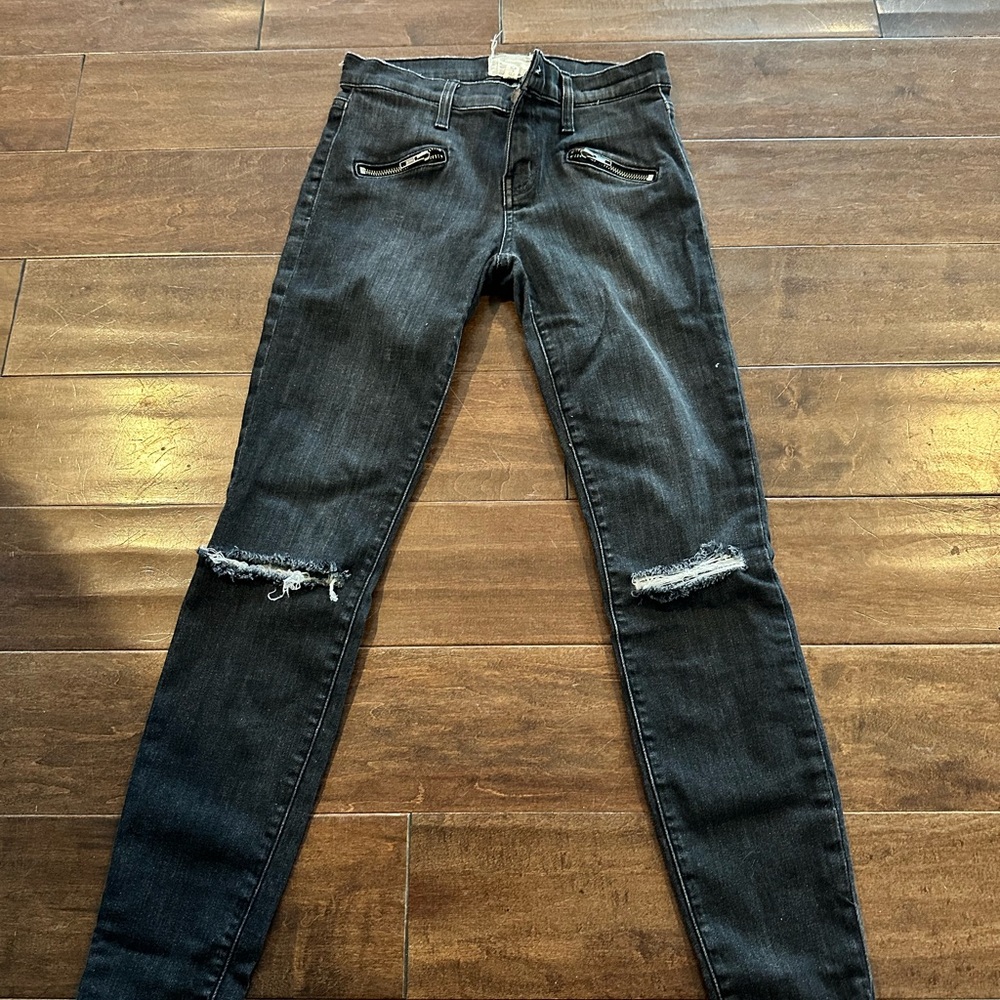 Current/Elliott Charcoal Distressed Skinny Jeans